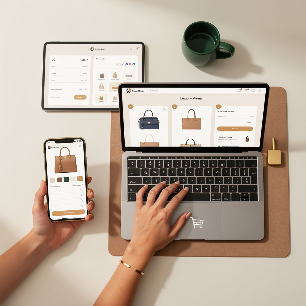KuwaitBags shopping interface - browse luxury handbags and accessories by collection and filters